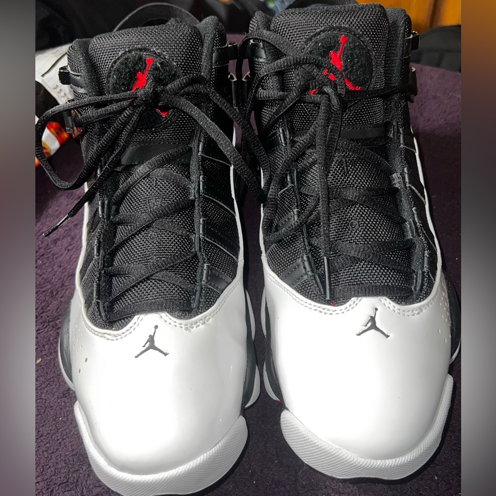 Jordan Black and White Sneakers with Red Detail